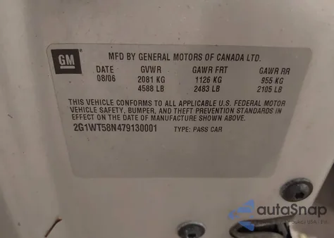 2007 Chevrolet Impala Lt z USA, uszkodzony, nr VIN 2G1WT58N479130001